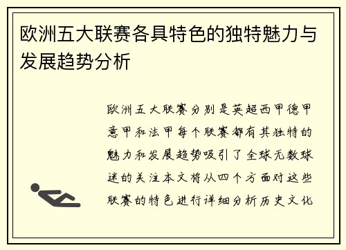 欧洲五大联赛各具特色的独特魅力与发展趋势分析